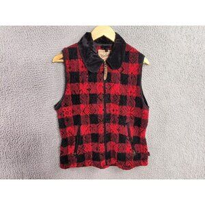 Woolrich Vest Womens Small Buffalo Plaid Deep Pile Fleece Velvet Collar Outdoor